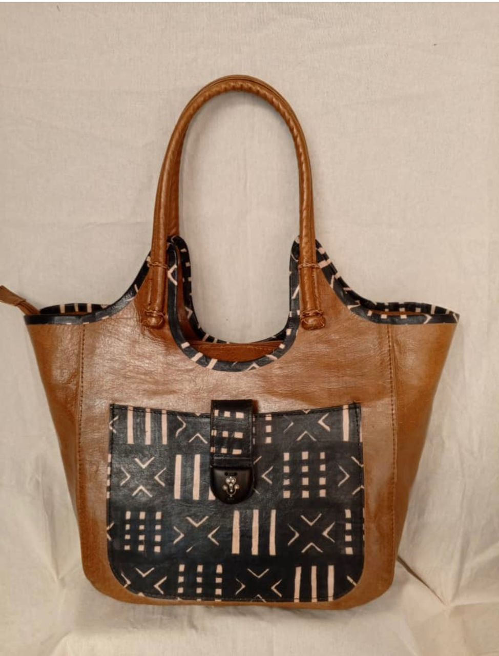 Cabas cuir & bogolan — maroquinerie Dalifini So